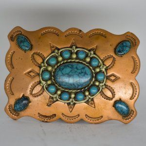 Vintage Copper and Turquoise Belt Buckle